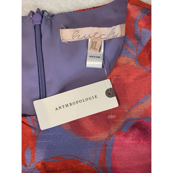 Anthropologie Hutch Puff-Sleeve Ruffled Shift Mini Dress Sz XL Pink Pattern - Picture 10 of 11